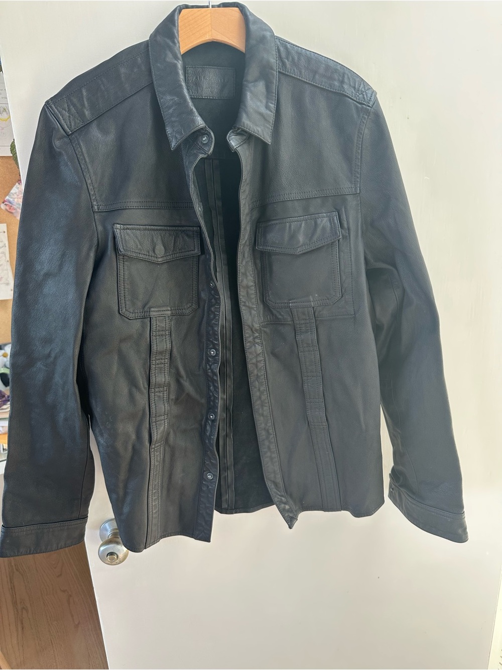 AllSaints Black Military-Style Leather Jacket